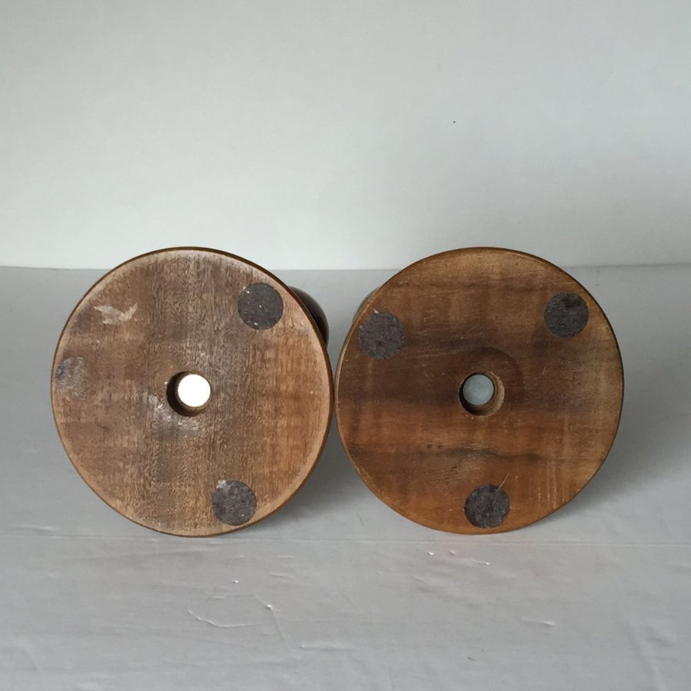 MCM Brown Wood & Gold Metal Candle Sticks Holders - Picture 4 of 5
